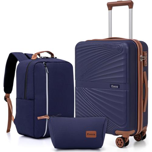 Carry On Luggage Set 22x14x9 Airline Approved Luggage Sets 3 Piece,Suitcases with Wheels,ABS Hard Case Luggage with TSA Lock Spinner Wheels(20 Inch,BP/TB)