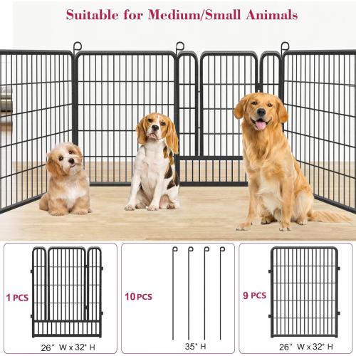 Dog Playpen,  Size 32inch 10 Panels Outdoor Dog Fence Indoor Dog Pen Anti-Rust Pet Puppy Pen Dog Exercise Pen with Lock for Medium Small Dogs, Portable Pet Fence for Yard RV Camping