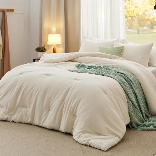 Bedsure King Comforter Set, Cream Soft Prewashed Bedding for All Seasons, 3 Pieces GentleSoft™ Bed Set, 1 Lightweight Comforter (104x90) and 2 Pillowcases (20x36)