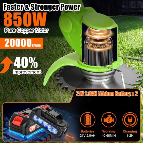 Electric Weed Wacker Cordless with Wheels, 2pcs Batteries&4 Types Blades,Lightweight, Low Noise Weed Trimmer 21V stringless Weed Wacker, Grass Trimmer/Brush Cutter/Edger, for Thick Weeds&Yard Garden ❗MAY HAVE MISSING PIECES/NEEDS CLEANING❗