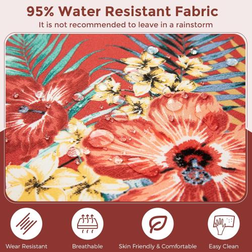 Indoor/Outdoor Chair Cushions 17X16X2 with Ties for Dining Chairs Set of 2, Waterproof U-Shaped Chair Pads, Foam Seat Cushions for Patio Kitchen Garden Office-Chili Red Floral