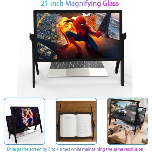 Size 21 inch Screen Magnifier for Laptop ，3D HD Screen Expanders for Movies, Videos, and Gaming, Screen Magnifier with Adjustable Angle Design Amplifier Desktop Magnifying for Seniors Reading (Black)