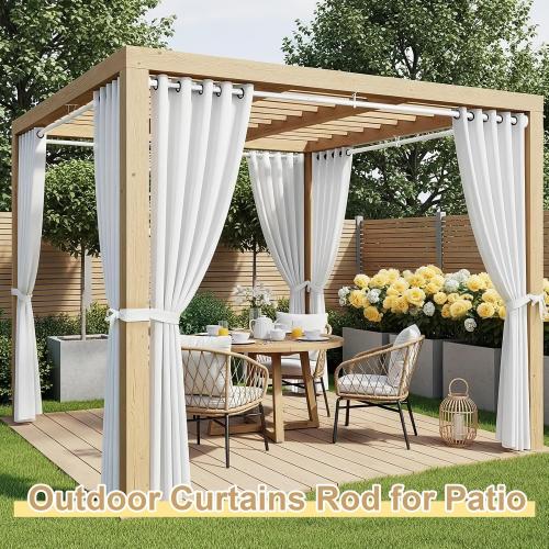 White Tension Curtain Rod 41-146In(4-12Ft), Extra Long Outdoor Curtain Rod No Drilling for Window or Patio, Heavy Duty Shower Rod for Bathroom,Rod Diameter 1.26In(2Pack)