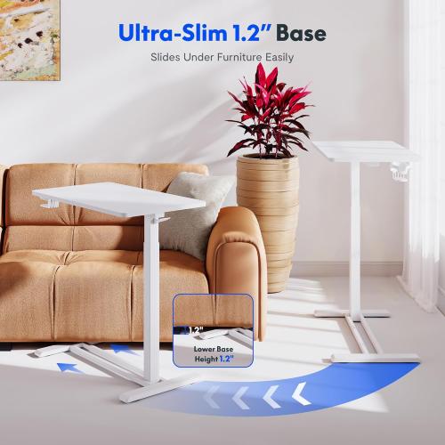 FLEXISPOT H7 32 Pneumatic Height-Adjustable Overbed Table with Wheels | C-shaped bedside table,Medical End Table,Rolling Cart TV Tray,Laptop desk for Hospital Home office use,31.5Wx17.7D,White