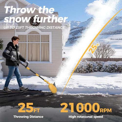 Krmspe Snow Shovel Electric, 21000RPM Cordless & Battery Powered, 13 Snow Blower with 2 Batteries, Lightweight for Easy Snow Removal on Steps, Patio