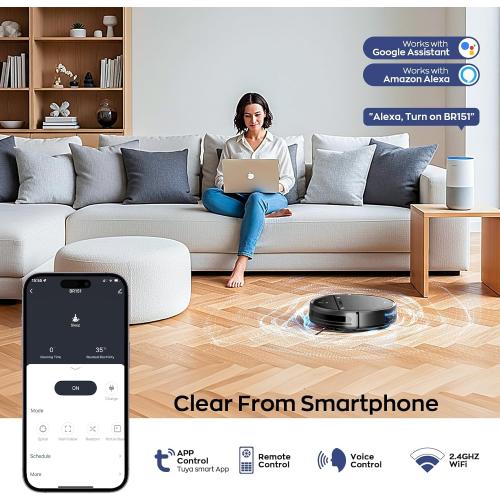 MANVN Robot Vacuum and Mop Combo for Pet Hair, Robotic Vacuum for Hard Floors and Carpets, 2.87'' Ultra-Slim, with 3D Obstacle Avoidance, Wi-Fi/App/Voice Controlled, Self-Charging