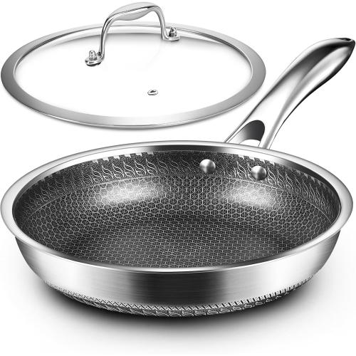 MDHAND 12 Inch Nonstick Frying Pan with Tempered Glass Lid, Premium Stainless Steel Skillet with Stay-Cool Handle, Dishwasher-Friendly, Oven-Safe, Induction Ready, Compatible with All Cooktops