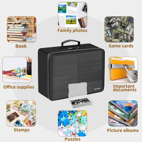 Photo Storage Box with Lock,DocSafe Fireproof Photo Organizer Box with 16 Inner 4 x 6 Photo Case(Clear),Collapsible Portable Photo Filing Safe Storage with Water-Resistant Zipper for Photos,Picture
