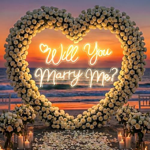 Will You Marry Me Neon Sign, Large 4-Piece LED Neon Light, 85.5 x 11.6 in | Wedding decorations - warm white light up sign - engagement proposal backdrop and wall decor - dimmable 4-piece split design