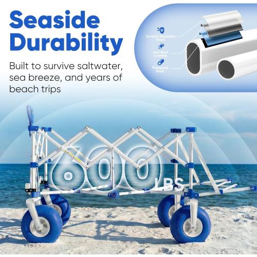 Sekey Heavy Duty Beach Wagon with 9 Big Sand-Proof Wheels, 300L Oversized Foldable Beach Cart with Cooler| Adjustable Handle & Balloon Tires for Sand, Camping,Vacation
