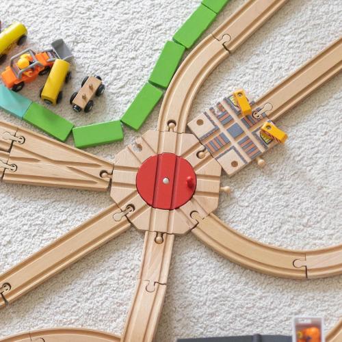 Wooden Train Track Expansion Pack 8 Way Turntable Brick Bridge Accessory Set Compatible for Tabletop Play, Toddler Activities and Family Fun(Wooden Train Track Turntable, Piece, 1)