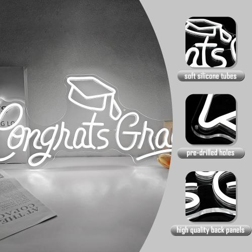 Congrats Grad Neon Sign 23.35x 9.92Inch Large Graduation Neon Sign for Backdrop Grad Led Sign Graduation Light Up Neon Light With Graduation Cap for Class Of 2026 Party College Gifts Celebrations
