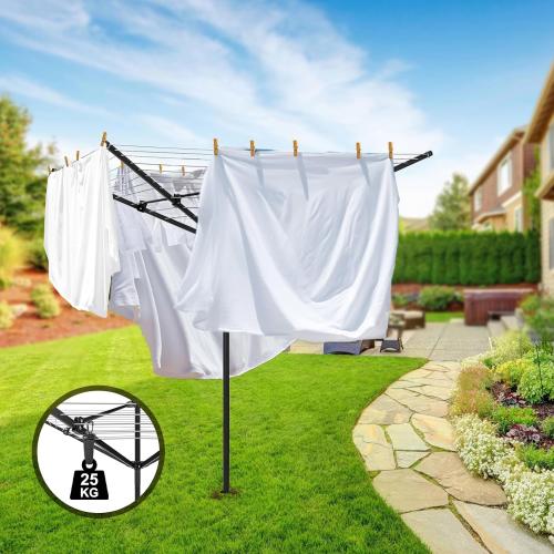 Umbrella Clothesline Outdoor, Rotary Retractable Clothes Line Outdoors Adjustable Height Drying Rack Clothing 4 Arms 12 Lines with 165 Feet Heavy Duty Outdoor Clothesline for Backyard