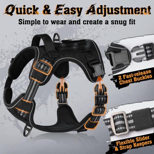 Size Large rabbitgoo Dog Harness for Large Dogs No Pull, Tactical Service Pet Vest with Molle and Control Handle, Adjustable and Reflective Military Harness for Easy Walking and Training, Black, L