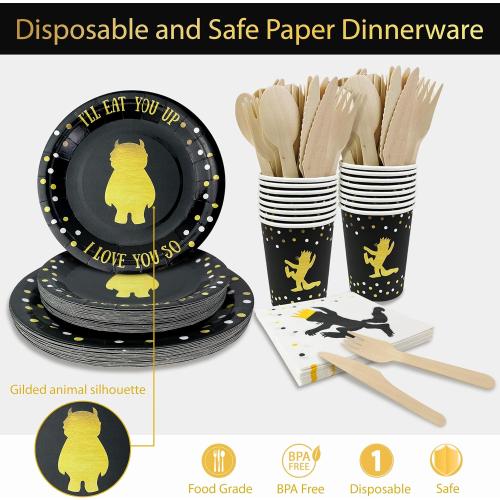 Set of 96 Wild One Birthday Decorations | 96 Pieces - 4-in-1 Wild One Party Supplies | First Birthdays Plates | Wild One Napkins| Disposable Cups/Glasses |First Birthday Decorations | Wild one Table Cloth