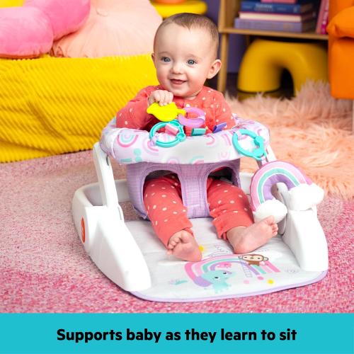 Bright Starts Learn-to-Sit Baby Floor Seat, 2-Positions Grow with Infant, Portable Baby Chair, Includes Sensory Toys, Unisex, 4-12 Months, Purple Paradise