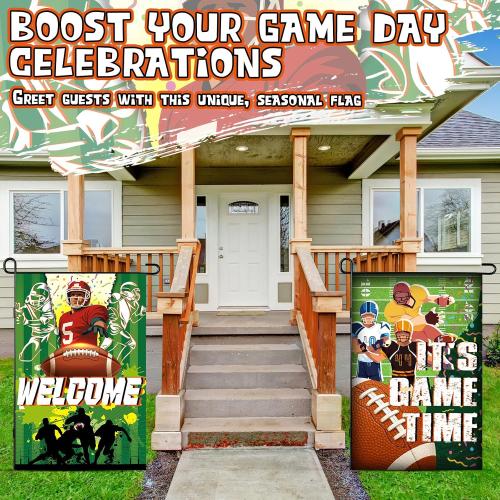 Boao 2 Pack Football Welcome Garden Flags 12 x 18 Inch Double Sided Burlap Football Garden Flag for Sport Themed Birthday Party Decorations Outside Welcome Yard Wall Door Sign Decor