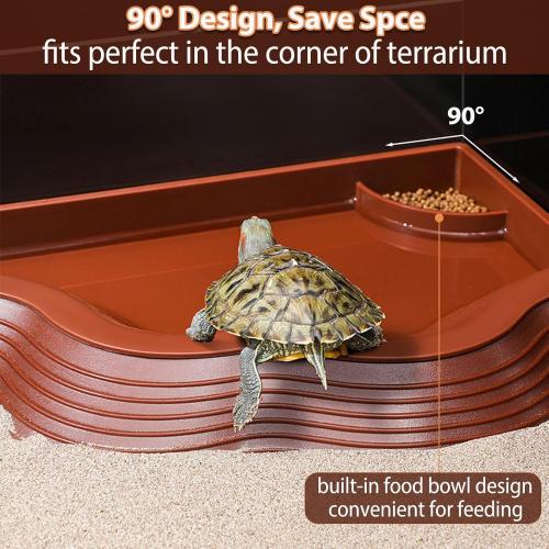 Tortoise Water Bowl with Ramp, 3PCS Leaf Reptile Food Water Bowl Turtle Pool Reptile Water Dish Tortoise Bathing Pool Turtle Soaking Dish Aquarium Habitat Accessories Large