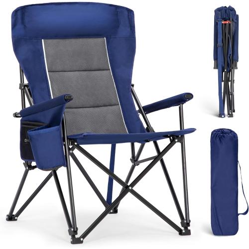 ALPHA CAMP Oversized Folding Camping Chairs High Backrest Heavy Duty Lawn Chairs for Adults Support 500 LBS Portable Camp Chairs with Cup Holders Large Side Pocket for Outdoor