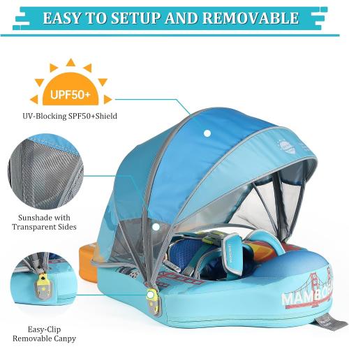 Mambobaby Float Deluxe Baby Pool Float: Safe & Comfortable Swim Trainer for Infants & Toddlers, Non-Inflatable Design, UV Protection Canopy, Fun Water Experience for Ages 3-24 Months