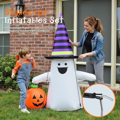 30 Pcs 10 in Stakes for Inflatables Set, Metal Inflatable Stakes Heavy Duty with Hooks, Ropes, Cord Adjuster, Ground Stakes Inflatables for Halloween Christmas Thanksgiving Outdoor Yard Decorations