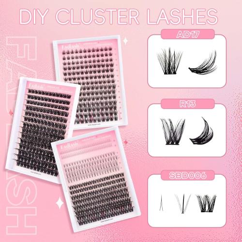 FADLASH Lash Clusters Kit Individual Lash Extensiones Wispy Faux Mink 8-16mm DIY Eyelash Extension Kit Eyelash Clusters Lashes with Bond and Seal and Remover Lash Tweezer for Self Use（AD17-D-8-16)