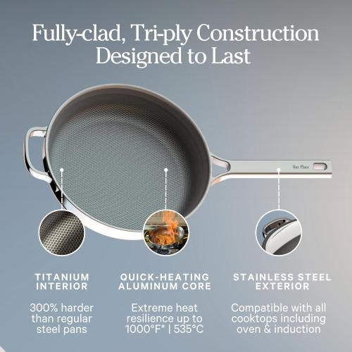 Our Place Mini Titanium Always Pan Pro | 8.5 PFAS-Free Nonstick Frying Pan with Spatula | Chef-Grade Tri-Ply Stainless Steel & Aluminum Build | Induction & Oven-Safe up to 1000°F | Chrome