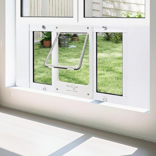 Full-Size Window Pet Door for Cat&Small Dog, Fits 28-32 Width Windows, Quick-Fit Cat Door Window Insert, 4 Locking Mechanisms, Magnetic Closure Cat Door for Window,Aluminum Frame Pet Door for Window