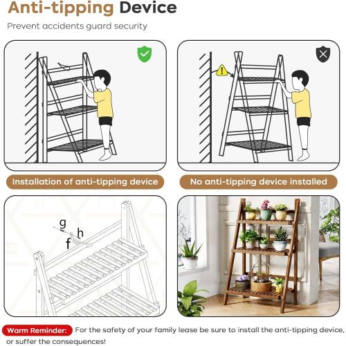 39.4 Bamboo Ladder Shelf Plant Shelf, 3 Tier Foldable Ladder Flower Pot Display Shelf Rack, 23.6W x 15D x 39.4H, Freestanding Bookshelf for Garden, Balcony, Yard, Patio, Lawn, Living Room, Walnut