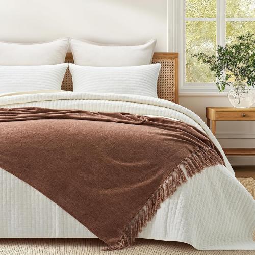 EverGrace Chenille Knit Throw Blanket for Couch, 50x60, Clay