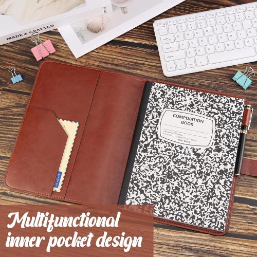 SKLENICE PU Leather Composition Notebook Cover 9 3/4 X 7 1/2 in With Composition Book 100 Sheets Vintage Rustic Distressed Leather Journal Notebook Cover Portfolio For School Office Home (Brown)