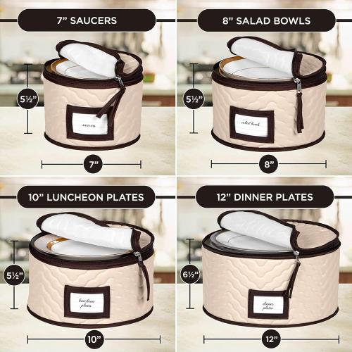 China Storage Containers 5-Piece Set Moving Boxes for Dinnerware, Glasses, Plates, Mugs and Saucers Sturdy Quilted Microfiber Dish Organizer with Dividers for Seasonal Storage - Holds Set of 12