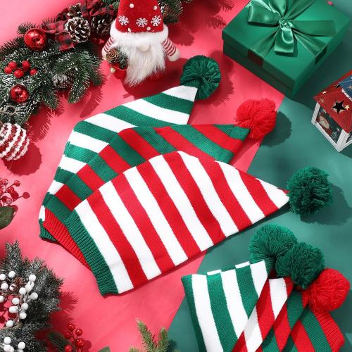 6 Pcs Christmas Elf Hat Knitted Santa Hat Winter Beanie Striped Hat for Adult Xmas New Year's Party Costume Accessory