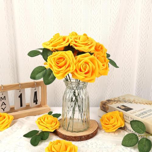 MACTING Artificial Yellow Rose Flowers 30PCS Real Touch Foam Roses with Stem Fake Flowers for DIY Table Centerpieces Bouquets Wedding Party Holiday Home Spring Mothers Day Decorations