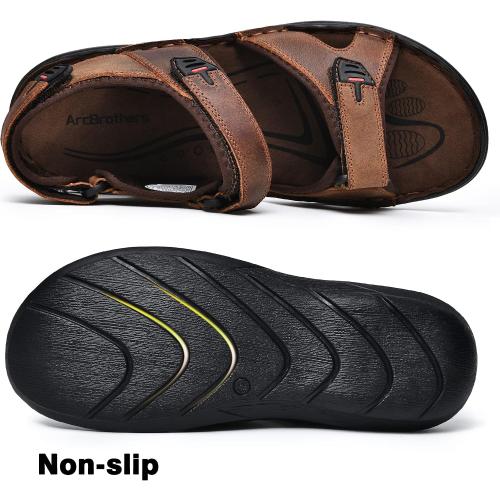 ArcBrothers Men's Premium Leather Sandals - Classic Roman Style Open Toe Sandals - Cushioned Heel, Non-Slip & Sturdy Support