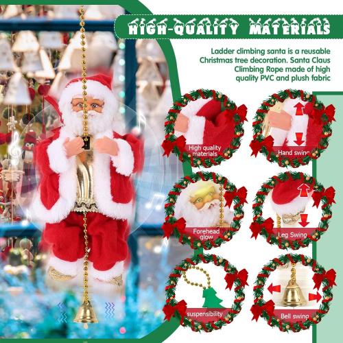 Upgraded Electric Climbing Rope Santa Claus 3 Gears Animated Climbing Christmas Santa Toy Novelty Plush Santa Climbing Rope Musical Ornament for Decoration Gift