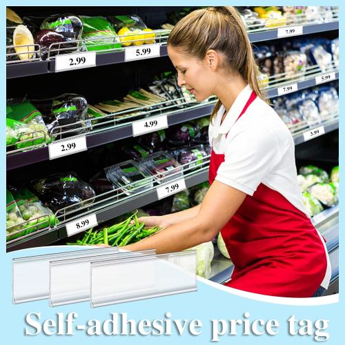 60 Pcs Shelf Labels - 3 x 1 Inch Drawer Labels with 60 Pcs White Paper Tags, Plastic Holders, Clear Adhesive for Storage, Bookshelf, Mailbox