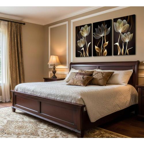 3 Pieces Modern Abstract Brown Flowers Canvas Wall Art Minimalism Black and Gold Floral Painting Pictures Luxury Wall Decor Posters Print Artwork for living room Office Bedroom Home Decoration