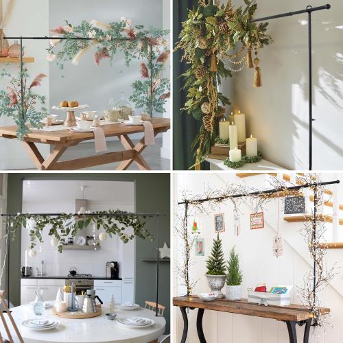 Over The Table Rod Stand with Clamps, 46-82”Length, Adjustable Metal Balloon Flower Arch Stand, Decorated Arch for Party, Birthday, Wedding, Halloween, Christmas, Black