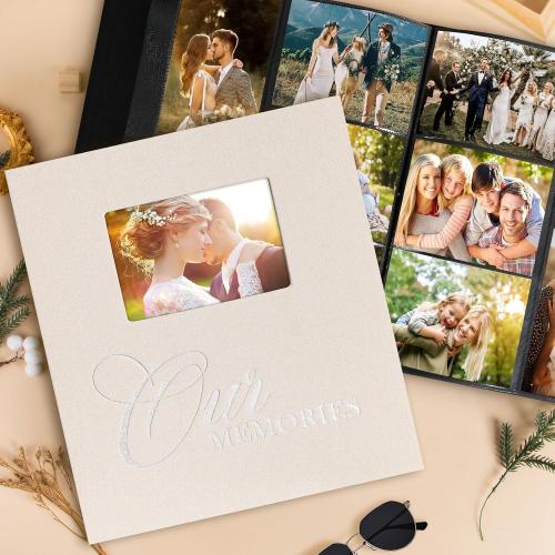 Lanpn Photo Albums 4x6 1000 Pockets Slip in, OURMEMORIES Extra Big Large Capacity Linen Hardcover Window Photo Book Photobook Holds 1000 horizontal Vertical Photos (Beige)