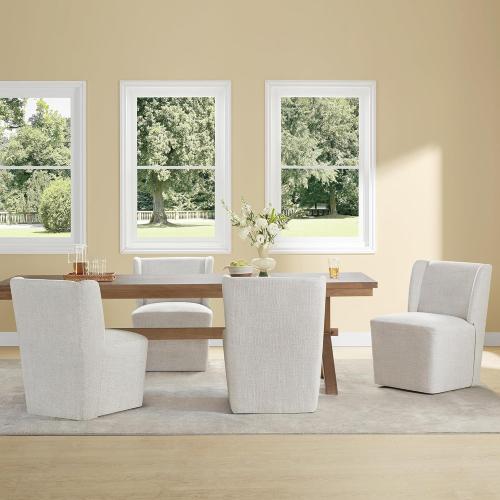 Upholstered Dining Chairs Set of 1 with Casters, Wingback Modern Side Armless Deskchair with Rollers for Diningroom Bedroom Livingroom Reading Room, Linen Fabric