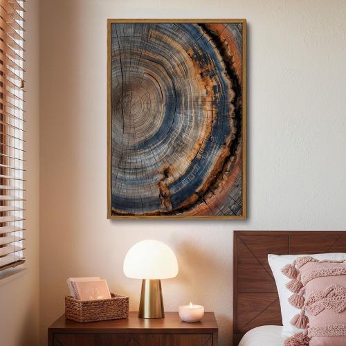 IBHJSART Framed Tree Ring Canvas Wall Art Vintage Colorful Wood Stump Painting Prints Modern Minimalist Pictures Neutral Nature Rustic Farmhouse Decor Living Room Bedroom Bathroom Office 12x16 Natural Framed