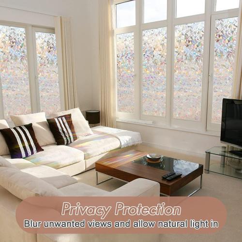 Haton Window Privacy Film, Stained Glass Rainbow Film Decorative Window Clings, Static Cling Sun Blocking Stickers Decals Coverings Tint for Home Heat Control, Non-Adhesive 17.5 x 78.7
