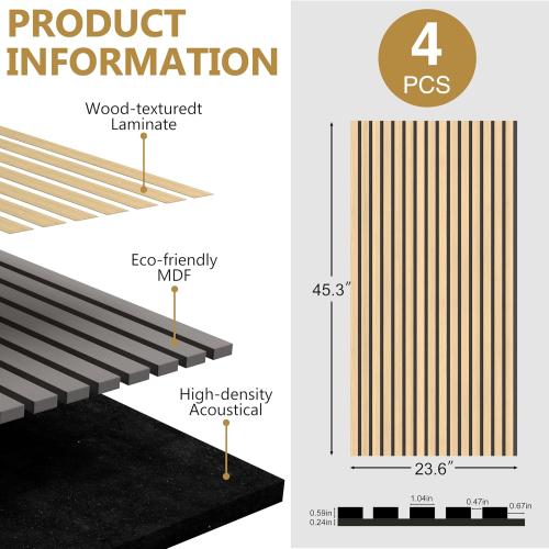 Acoustic Wood Wall Panels, 2-Pack 45.3 x 23.6 Soundproof Wall Panels, Wood Slat Wall Panels for Wall Decor, Natural Oak