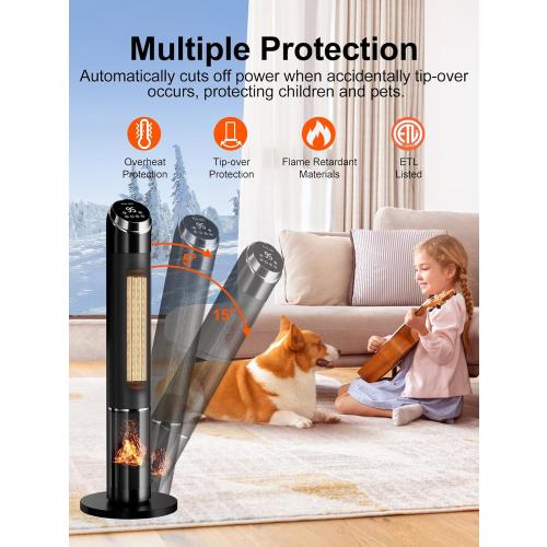 Space Heaters for Large Room, 38IN Electric Heater with Thermostat, 1500W Portable Space Heater with 80°Oscillation, 24H Timer Bedroom Heater, Remote Control, Tip-over & Overheat Protection Indoor Use