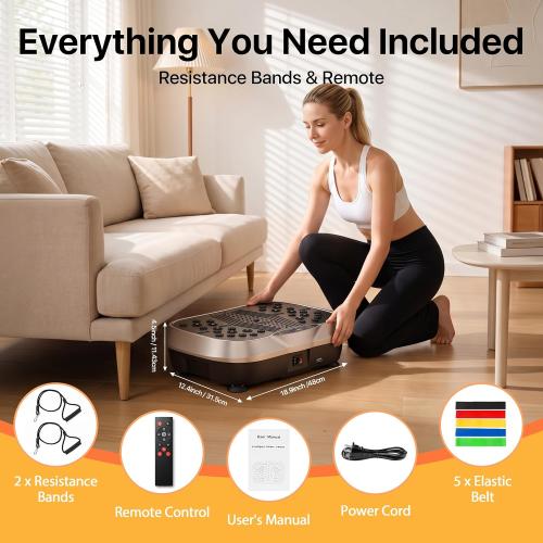 Vibration Plate Exercise Machine for Lymphatic Drainage, 10 Preset Modes & 200-Level Vibrating Platform for Whole Body Fitness, Bluetooth Audio, Home Gym Shake Plate with Resistance Bands