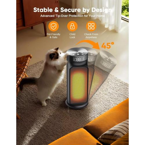 1500W PTC Quiet Space Heater with Remote Control, 15.8“ Portable Electric Heaters for Indoor Use, 75°Oscillation Ceramic Heater for Office, 24H Timer, 5 Modes, Fast Safe Quiet Room Heater for Bedroom