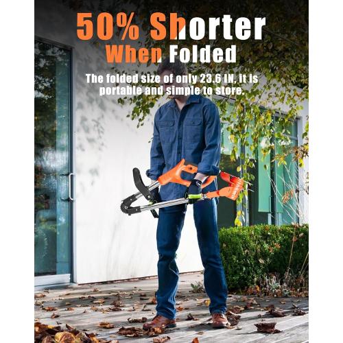 21V Cordless Weed Wacker, Lightweight 3-in-1 Grass Trimmer/Brush Cutter/Edger, Battery Powered Weed Eater with 2×2.0Ah Batteries, Foldable Electric Lawn Mower, 2 Types Blade & Wheels for Garden Yard
