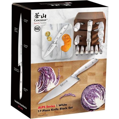 Cangshan Alps Series German Steel Forged 17-Piece Knife Block Set, Acacia (White)