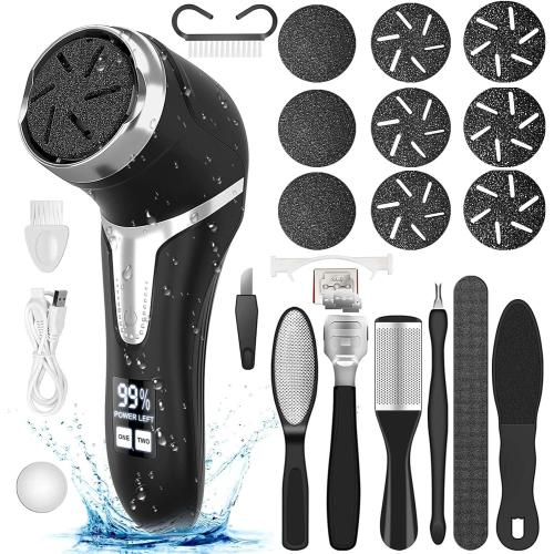 Electric Callus Remover for Feet (with Dander Vacuum), Portable Pedicure Kit Foot File Callus Remover, Rechargeable Waterproof Foot File for Foot Care Deadskin Remover with 9Head&LCD Display